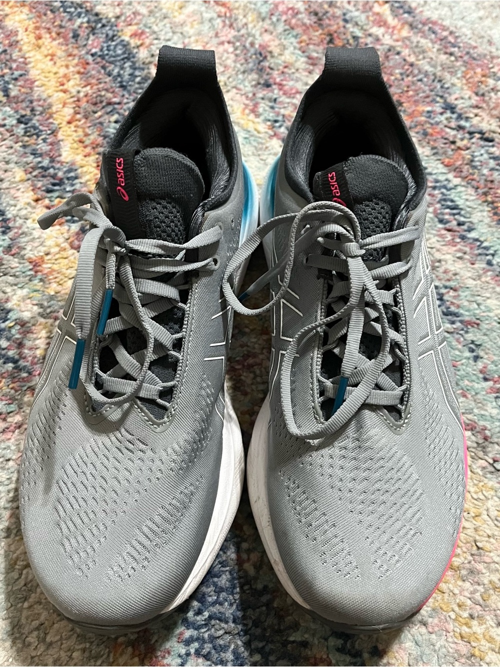 ASICS Gel Nimbus 25 Gray Sneakers with Blue & Pink Accents